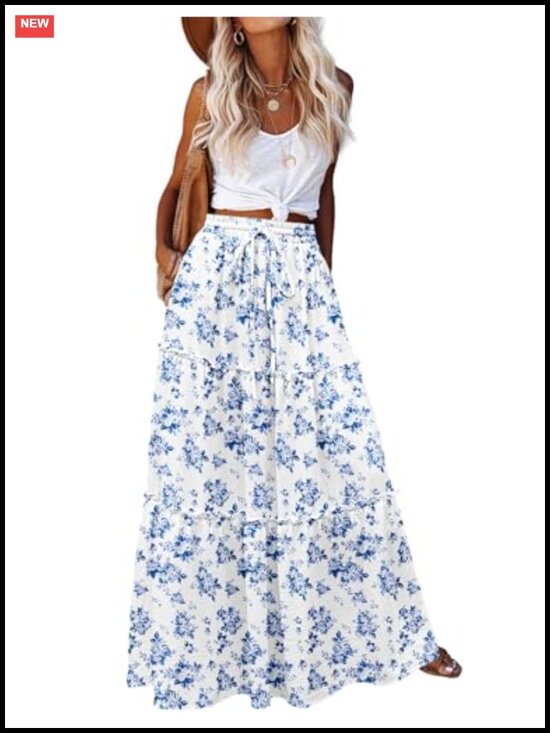 Dresses & Skirts - Boho Floral Printed High Waist Maxi Skirt with Pockets